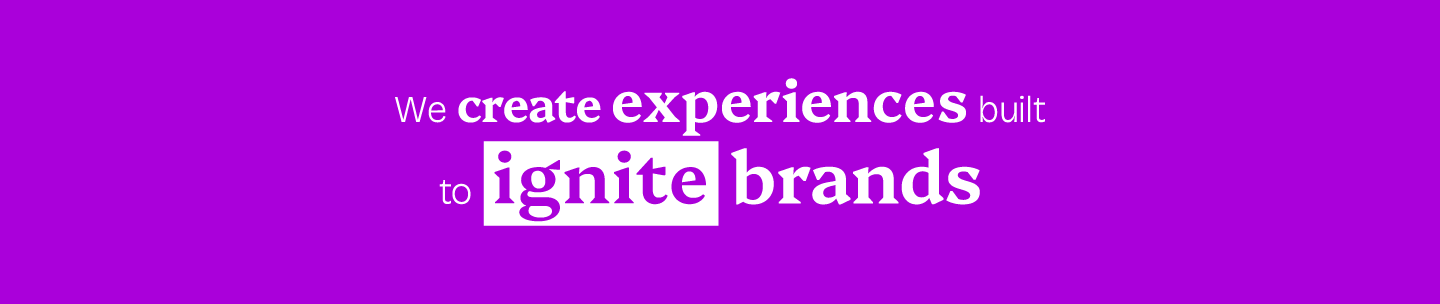 brand tagline in white font with purple background